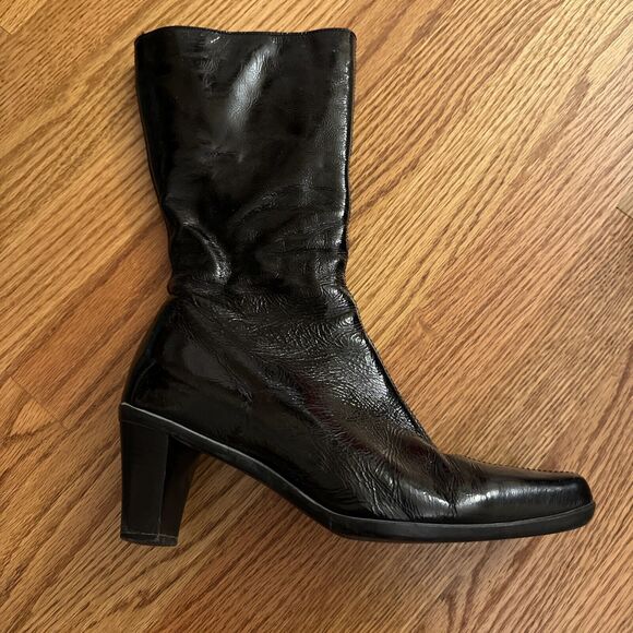 La Canadienne Womens 7 Boots Black Patent Leather 19168 Zip Mid Calf Square Toe - Picture 5 of 14